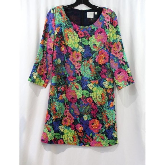 HD in Paris Dresses & Skirts - HD In Paris Womens Multicolor Floral 3/4 Sleeve Shift Dress Pockets XS